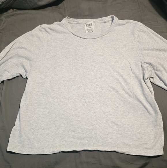 NWT Victoria's Secret PINK long sleeve grey cotton tee - Picture 1 of 4